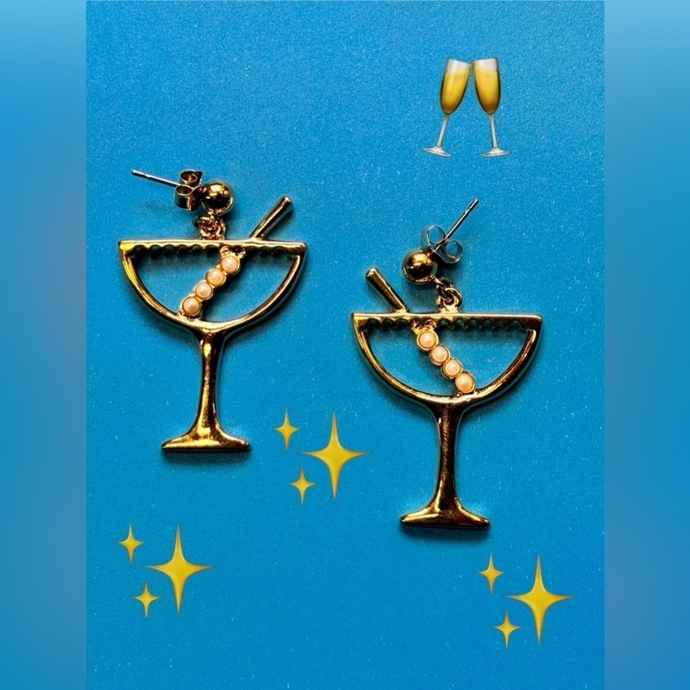 Vintage New Years champagne glass earrings